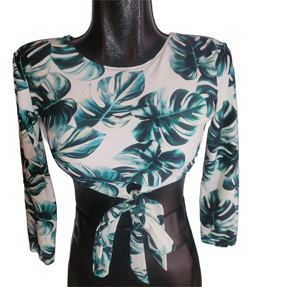 Coco Cabana Tropical Print Long Sleeve Swimwear Top M